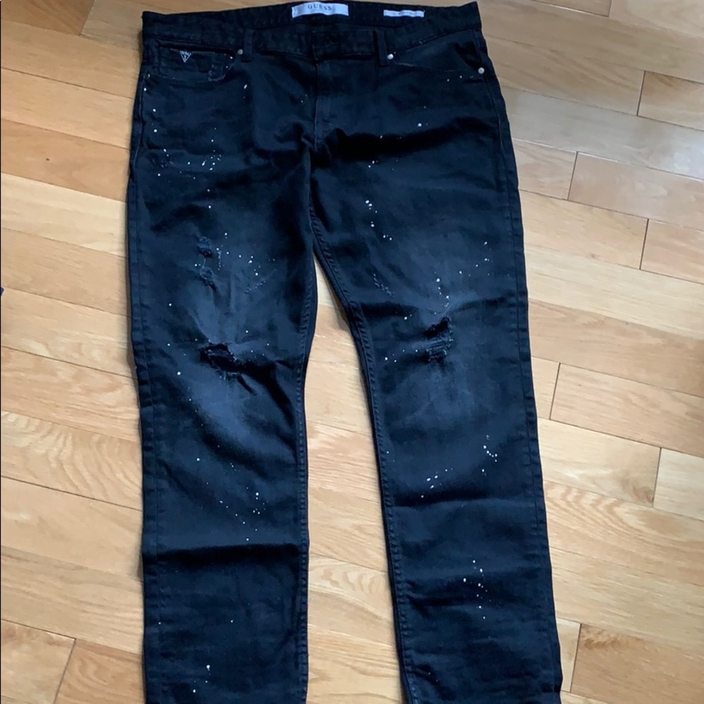 GUESS slim tapered paint splattered jeans
